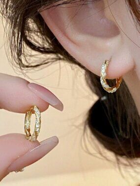 LoreVibe Twisted Double Band Crystal Hoop Earrings Gold Tone Dainty Huggie Pierc